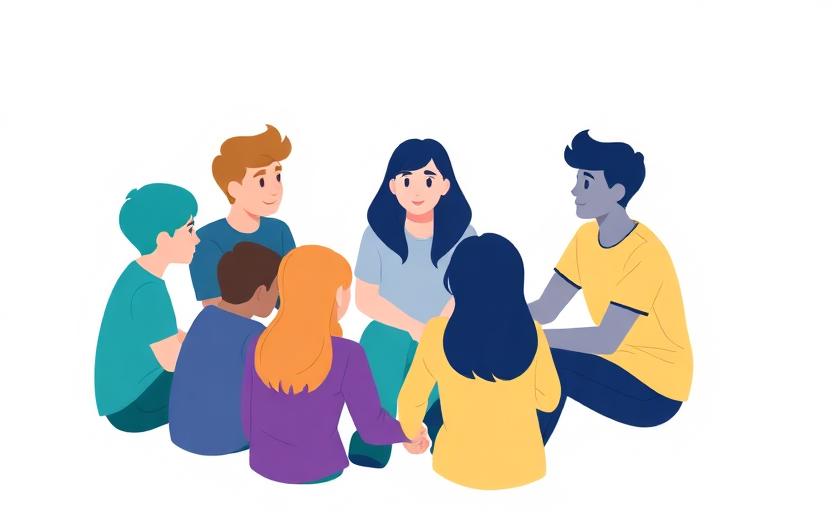 Grupo de adolescentes conversando em roda com facilitadora