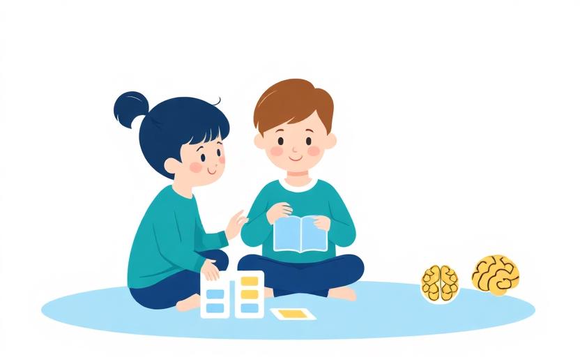 Criança em atividade de reabilitação cognitiva com terapeuta